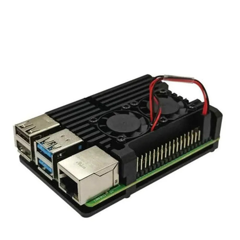 Raspberry Pi Metal Aluminium Case with Double Fans for Raspberry Pi 4B (Black)