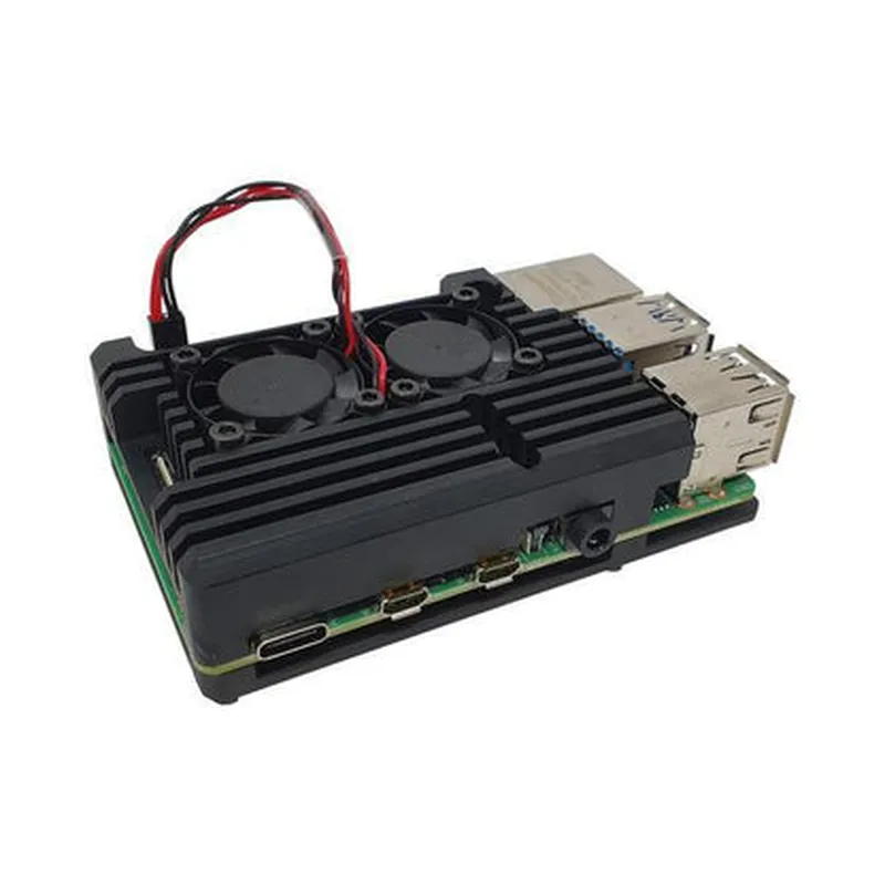 Raspberry Pi Metal Aluminium Case with Double Fans for Raspberry Pi 4B (Black)