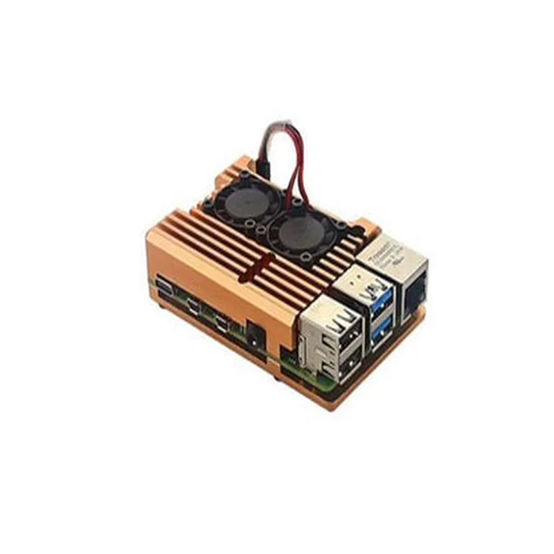 Raspberry Pi Metal Aluminum Case with Double Fans for Raspberry Pi 4B (Gold)