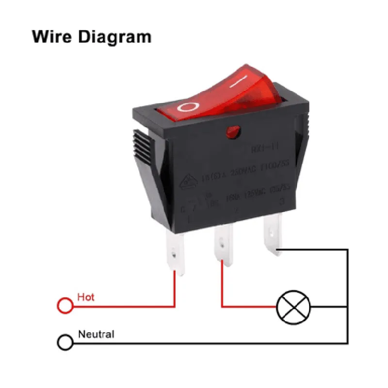 Rocker switch 16A 250V SPDT 3PIN Red LED