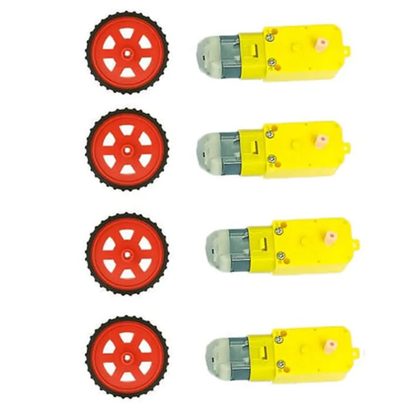 Red BO Wheel + 100 RPM Single Shaft BO Motor - Set of 4 | Robotics Science Project
