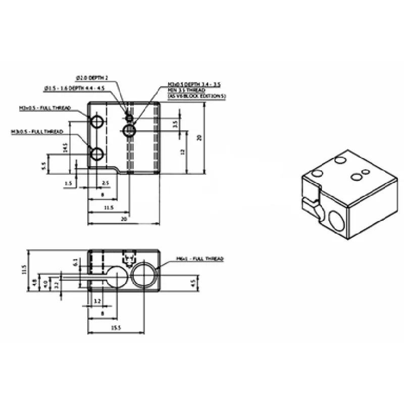 Volcano hot end Heater Block/Heating Block for 3D Printer