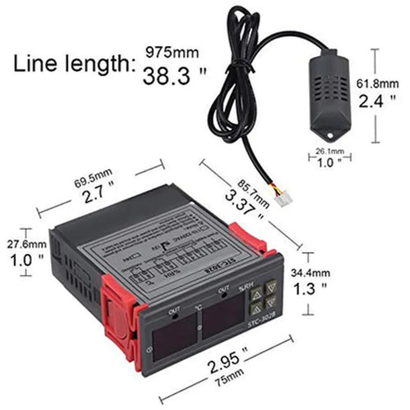 12V STC-3028 Dual Digital Thermostat Temperature Humidity Control