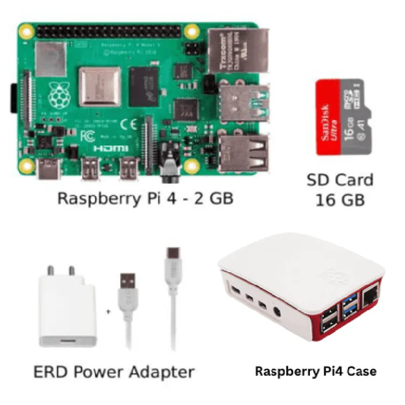 Raspberry Pi4 Model B 2GB Ultimate Kit with Pi4 2GB, Case, Power Adapter, Heatsink, Fan, 32GB SD Card, Sensors, Manual, HDMI and Ethernet Cable