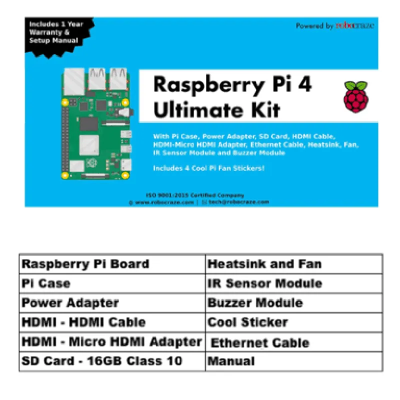 Raspberry Pi4 Model B 2GB Ultimate Kit with Pi4 2GB, Case, Power Adapter, Heatsink, Fan, 32GB SD Car