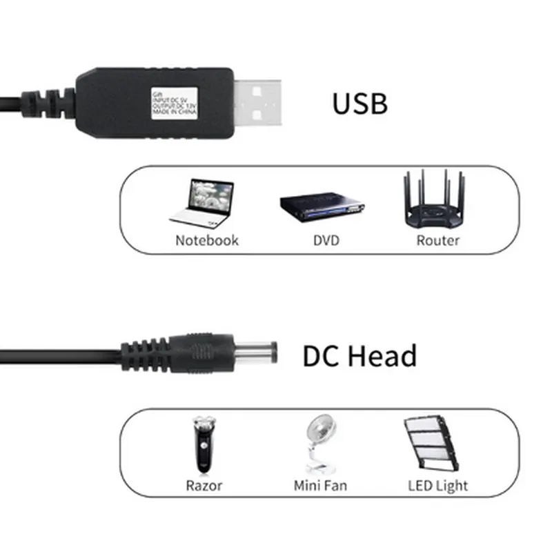 1m Wire 5V 2A to 9V 1A USB Booster Cable DC5.52.1MM without LED