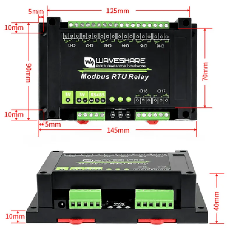Waveshare Modbus RTU 8-channel Relay Module RS485