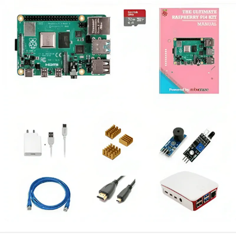 Raspberry Pi4 8GB Model B Ultimate Kit- Case, Power Adapter, Heatsink, HDMI Cable, Ethernet Cable, 3