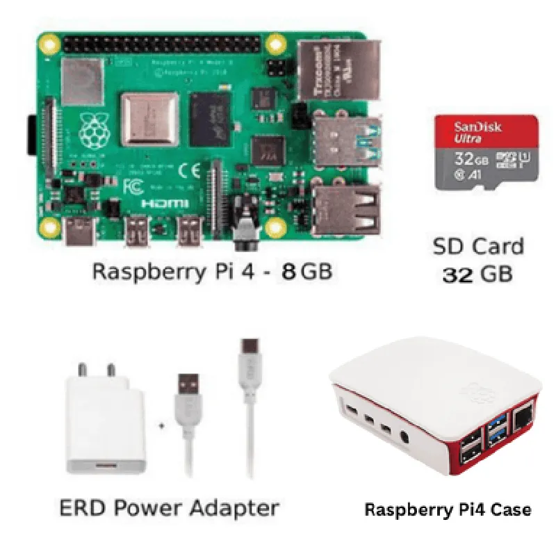 Raspberry Pi4 8GB Model B Ultimate Kit- Case, Power Adapter, Heatsink, HDMI Cable, Ethernet Cable, 3