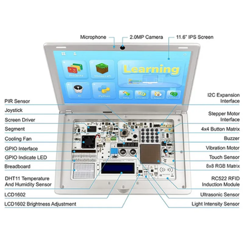 Elecrow - CrowPi2 - All-in-One Raspberry Pi STEM Laptop, FCC/CE Certified, Space Grey, English Keybo